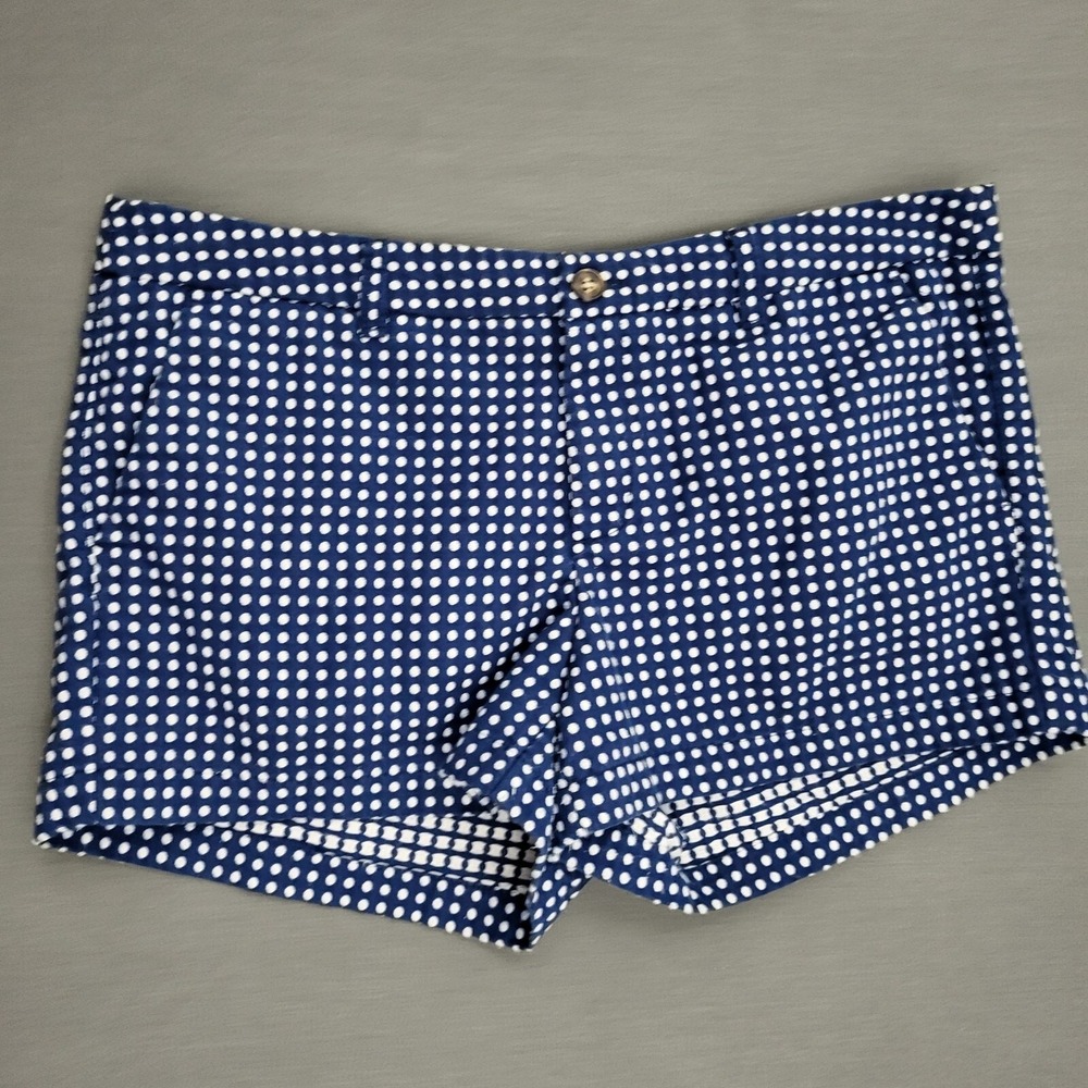 Merona Womens Navy Blue White Polka Dot Chino Shorts Size 14 Mid Rise Casual